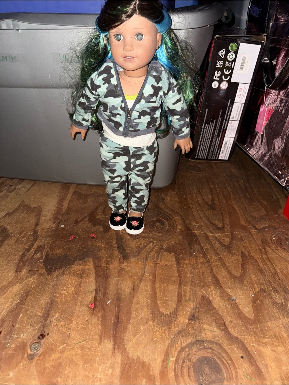 American Girl Green Camo Tracksuit with Black Slip-On Shoes